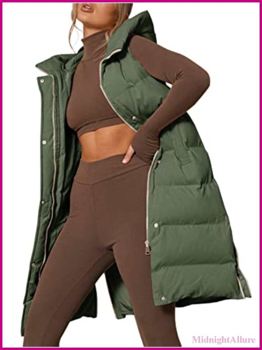 Womens Hooded Puffer Vest Sleeveless Zip Up Down Vest